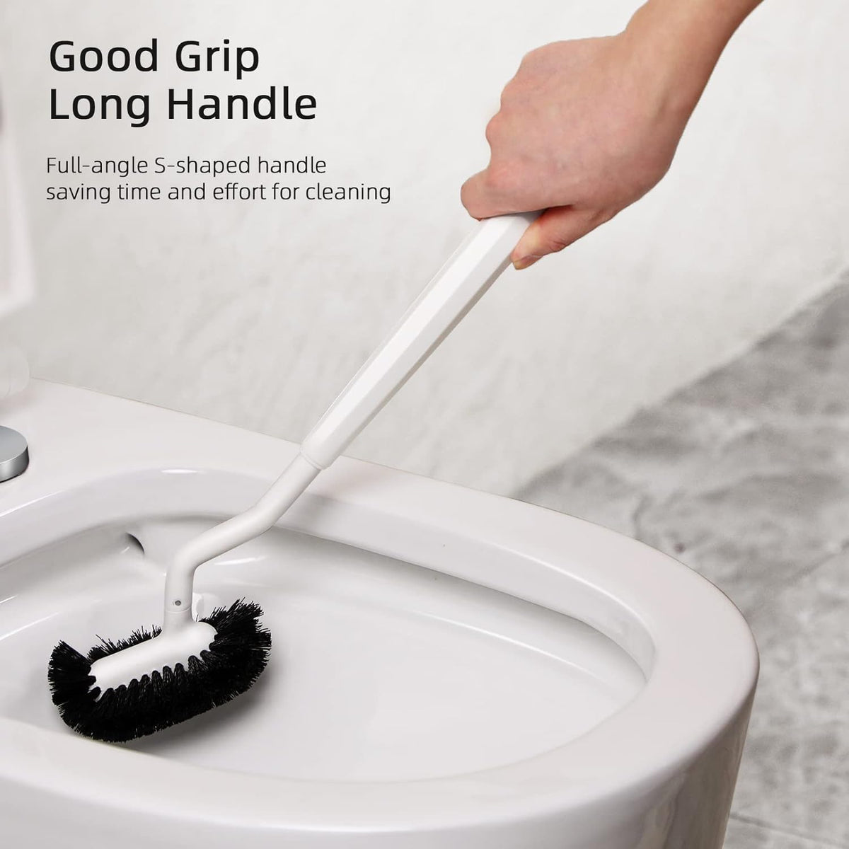 HAMITOR Toilet Bowl Brush Holder Set: Curved Bristle for Deep Cleaning