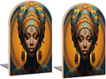 Book Ends African Woman Portrait Mandala Wood Bookends for Shelves to Hold Books Heavy Duty Non-Skid Book Stoppers Wood Decorative Home Office School