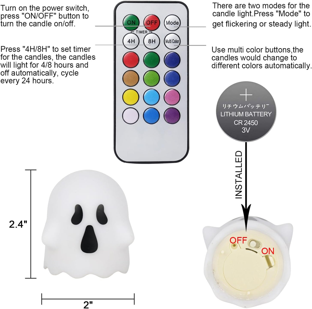Wondise Halloween Flameless Ghost Candles with Remote and Timer