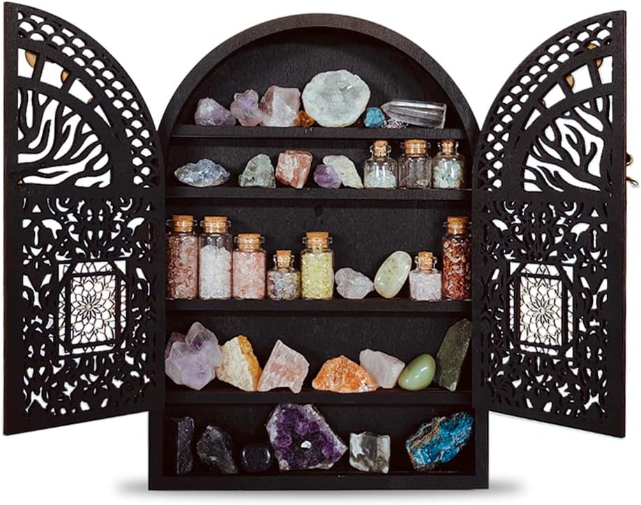 Small Tree of Life Crystal Display Shelf for Trinket and Knick Knack, Moon Shelves for Crystal Display, Crystal Holder Spiritual Decor Arch Wall Cabinet, Gothic Shelves Antique Case Wall Mounted