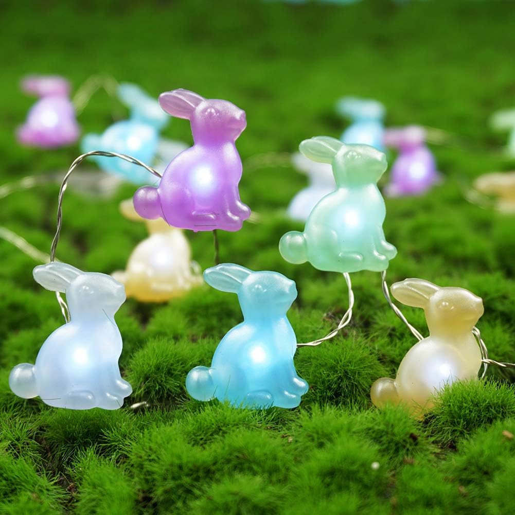 BOHON Easter Decoration Bunny String Lights Battery Operated with Remote