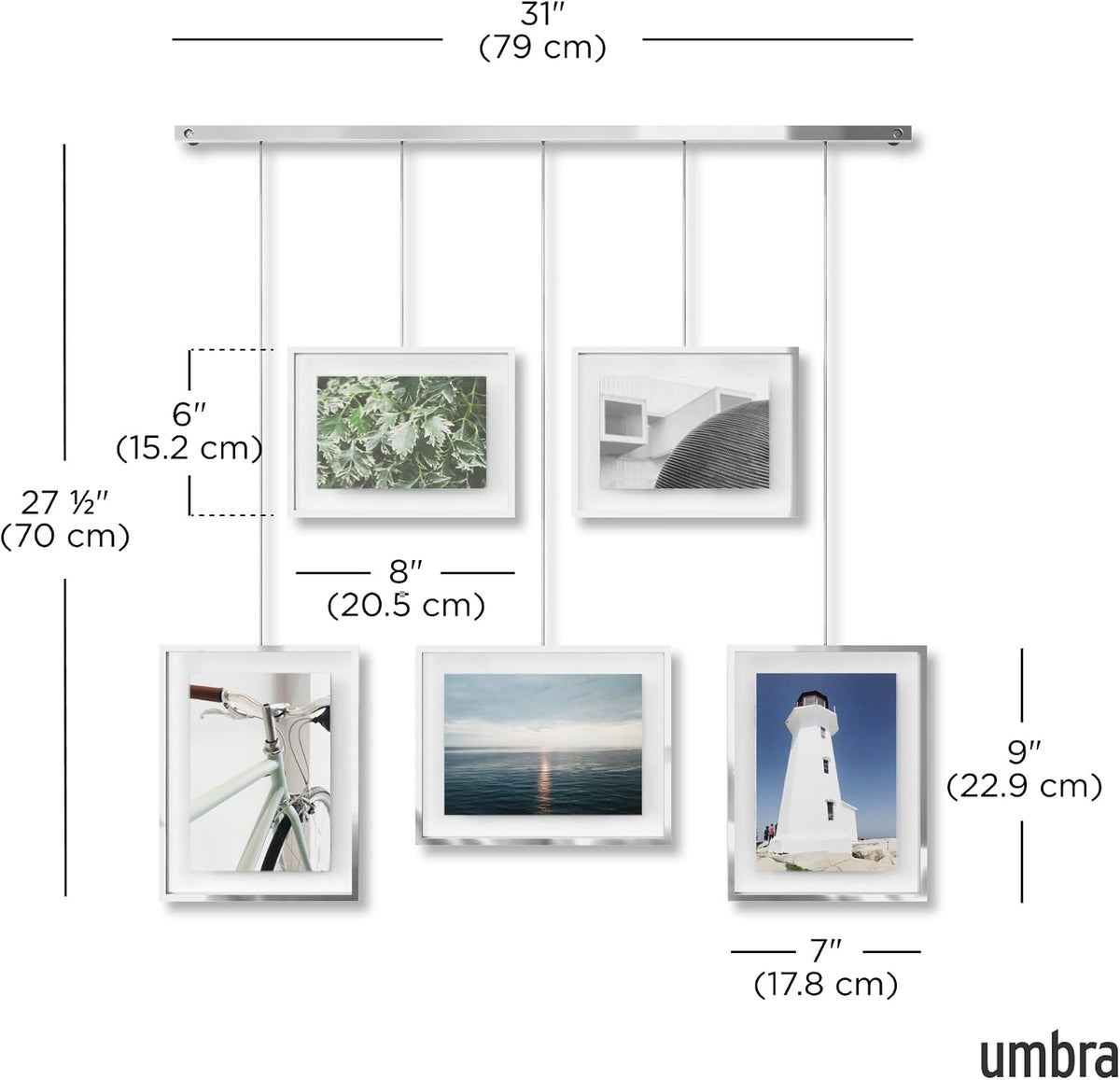 Umbra Exhibit Picture Frame Set, Adjustable Wall Mount, Set of 5, Chrome