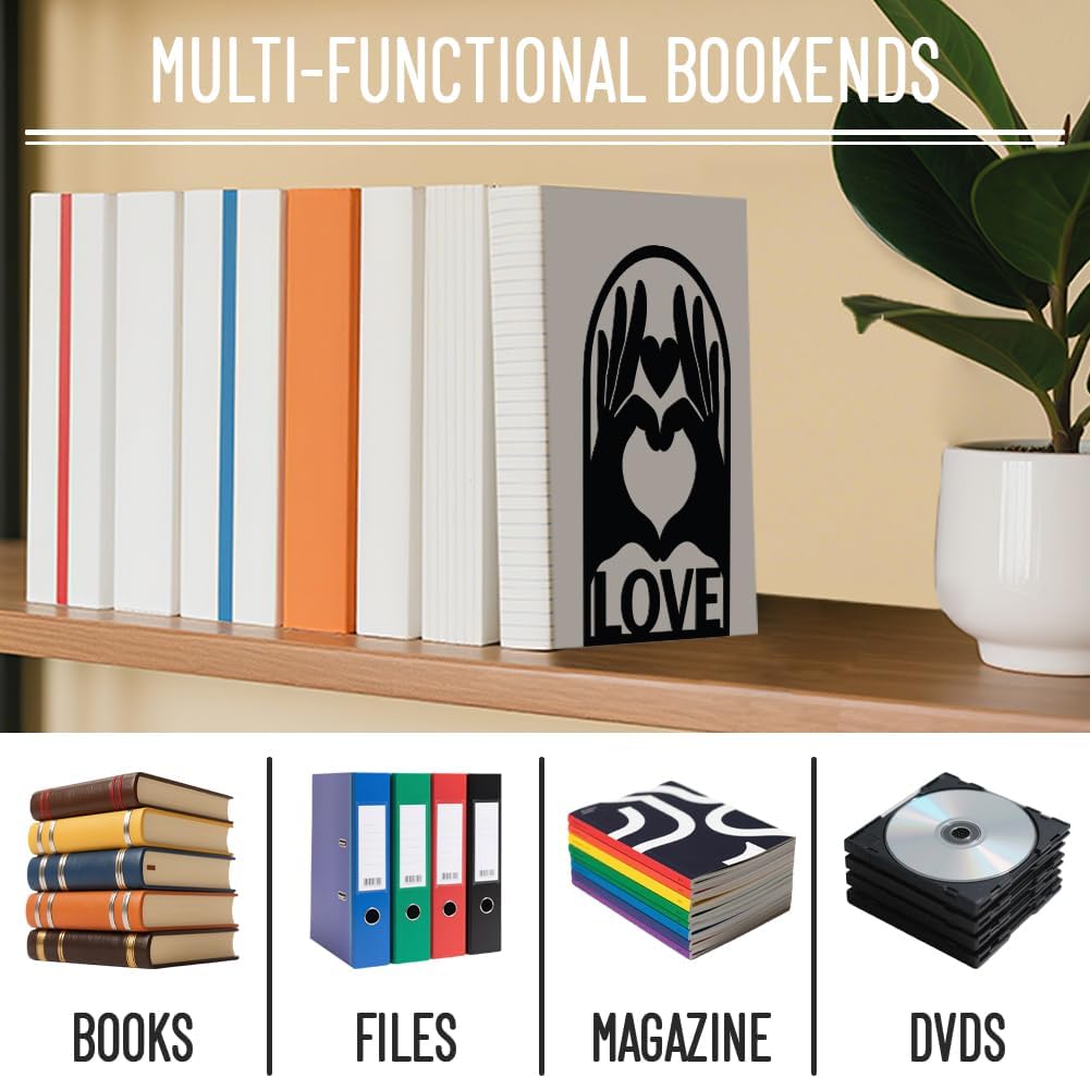 WADORN 1 Pair Metal Decorative Bookend for Shelves, Heavy Duty Book Ends
