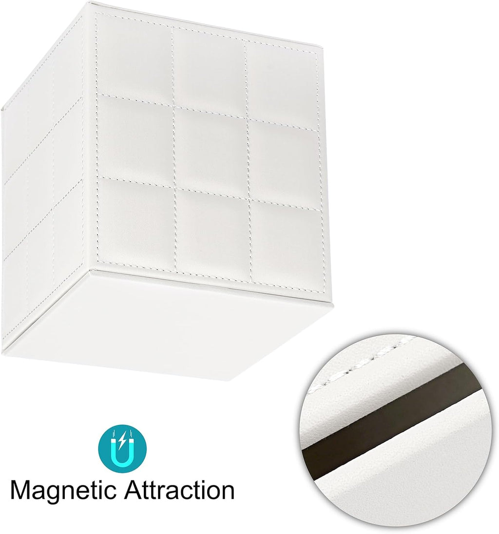 Sumnacon Square PU Leather Tissue Box Cover with Magnetic Bottom,Grid White