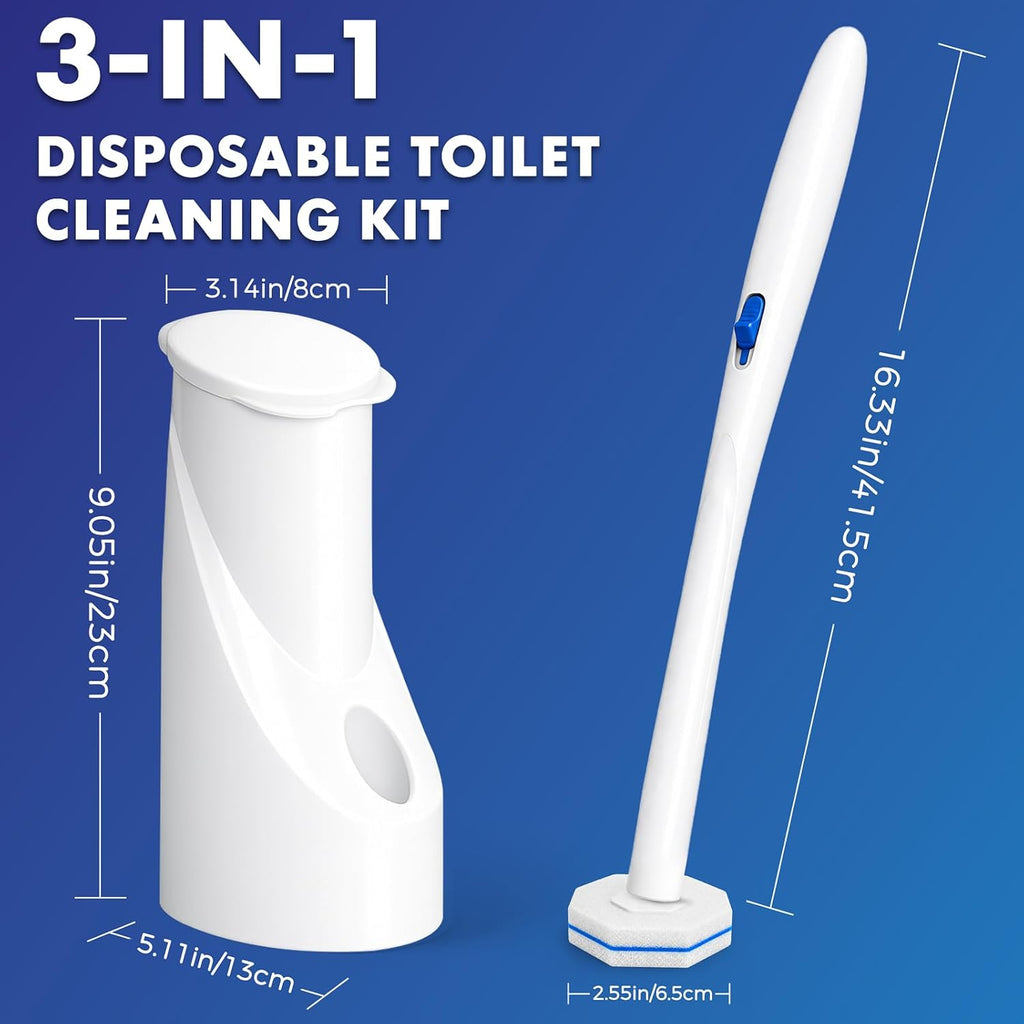 COBETE Disposable Toilet Brush Wand Kit with 50 Refills, Efficient Deep Scrubbing Toilet Bowl Cleaner Wand with Holder for Bathroom Toilet Cleaning(Red)