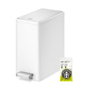 EKO Slim Small Bathroom Trash Can with Lid, Stainless Steel Small Garbage Can with Removable Inner Bucket, 6L / 1.6 Gal, Step On Trash Bin (White)