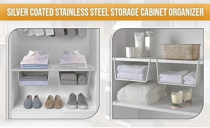 YBM Home Under Shelf Basket - Mesh Stainless Steel Storage Under Cabinet Hanging Basket Rack Maximize Space in Cabinets, Pantry Room, Bathroom, Laundry Room, and More, 1131