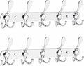 YUNISS Coat Rack Wall Mounted，5 Tri Stainless Steel Coat Hook for Coat Hat Robes Towel in Mudroom Entryway (Sliver, 2 Pack 5 Hook)