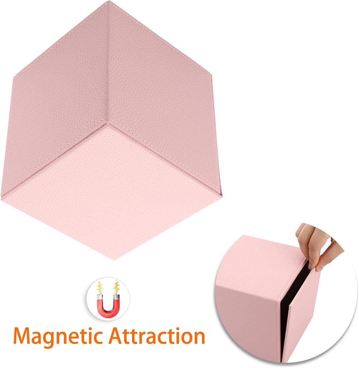 Sumnacon Tissue Box Cover Square,Magnetic Bottom PU Tissue Box Holder,Pink