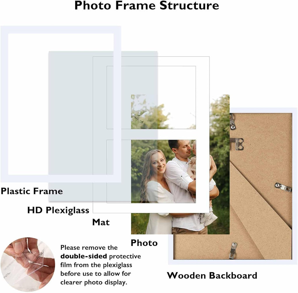 JCJMY 8.5x11 Collage Picture Frame with Mat, Display 2 5x7 Photos or 8.5x11 Picture, Two Opening 5x7 Picture Frame Collage for Wall Hanging or Tabletop, Lightweight 5 x 7 Double Photo Frame, White