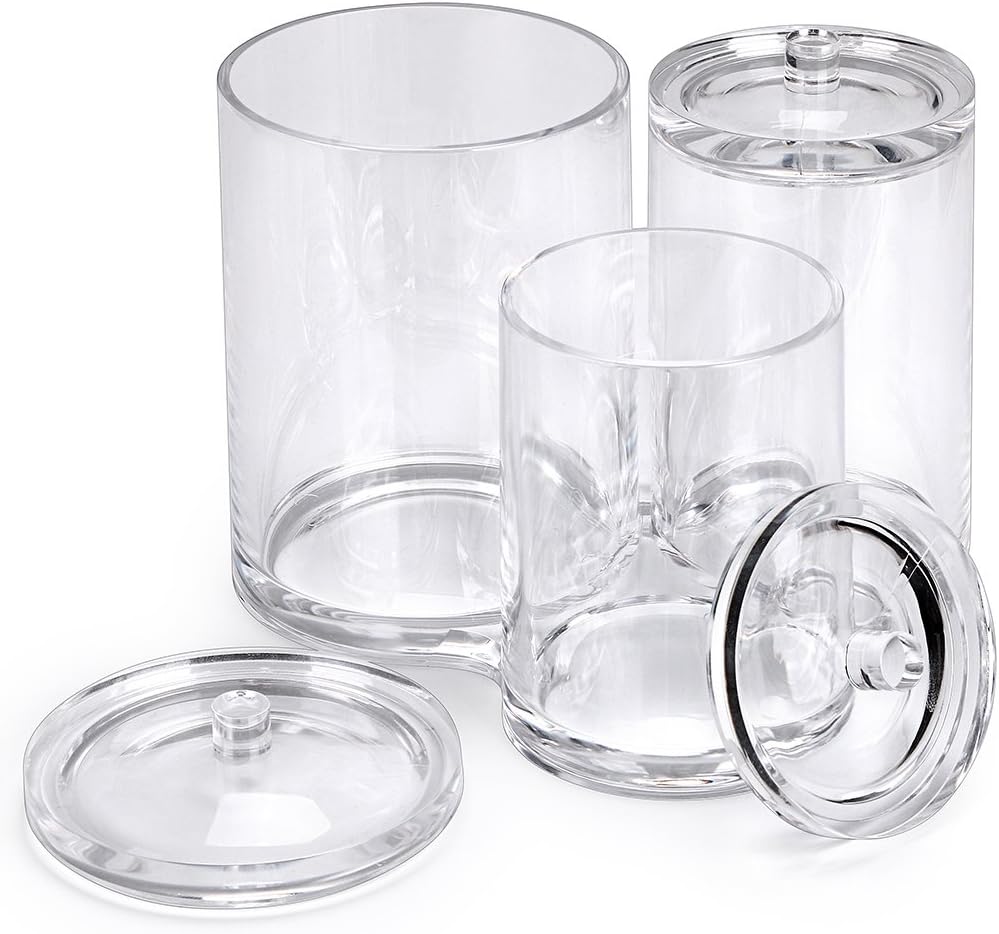 Hipiwe Clear Acrylic Cotton Swab Holder Cotton Round Container, 3 Slots