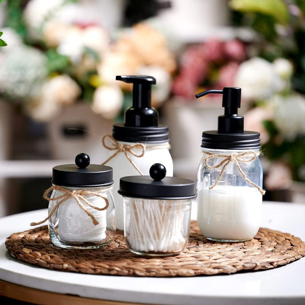 Amolliar Mason Jar Liquid Soap Dispenser, Lotion Dispenser(Black 2 Pack)