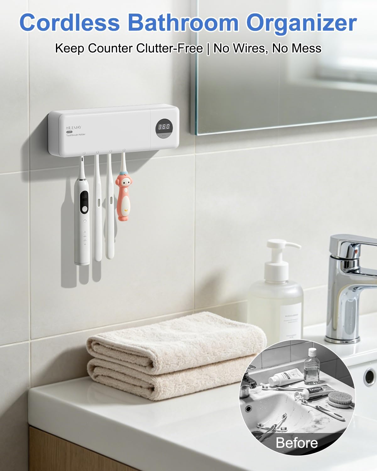 UV Toothbrush Sanitizer with Holder 4 Slots, Toothbrush & Razor