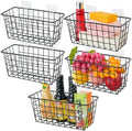 JUNCHU CHERRY 5 Pack Hanging Storage Basket, Bathroom Basket, Household Goods, with Traceless Tape, no Drilling, for Cabinet Storage, Kitchen, Bathroom, Storage Room,Black