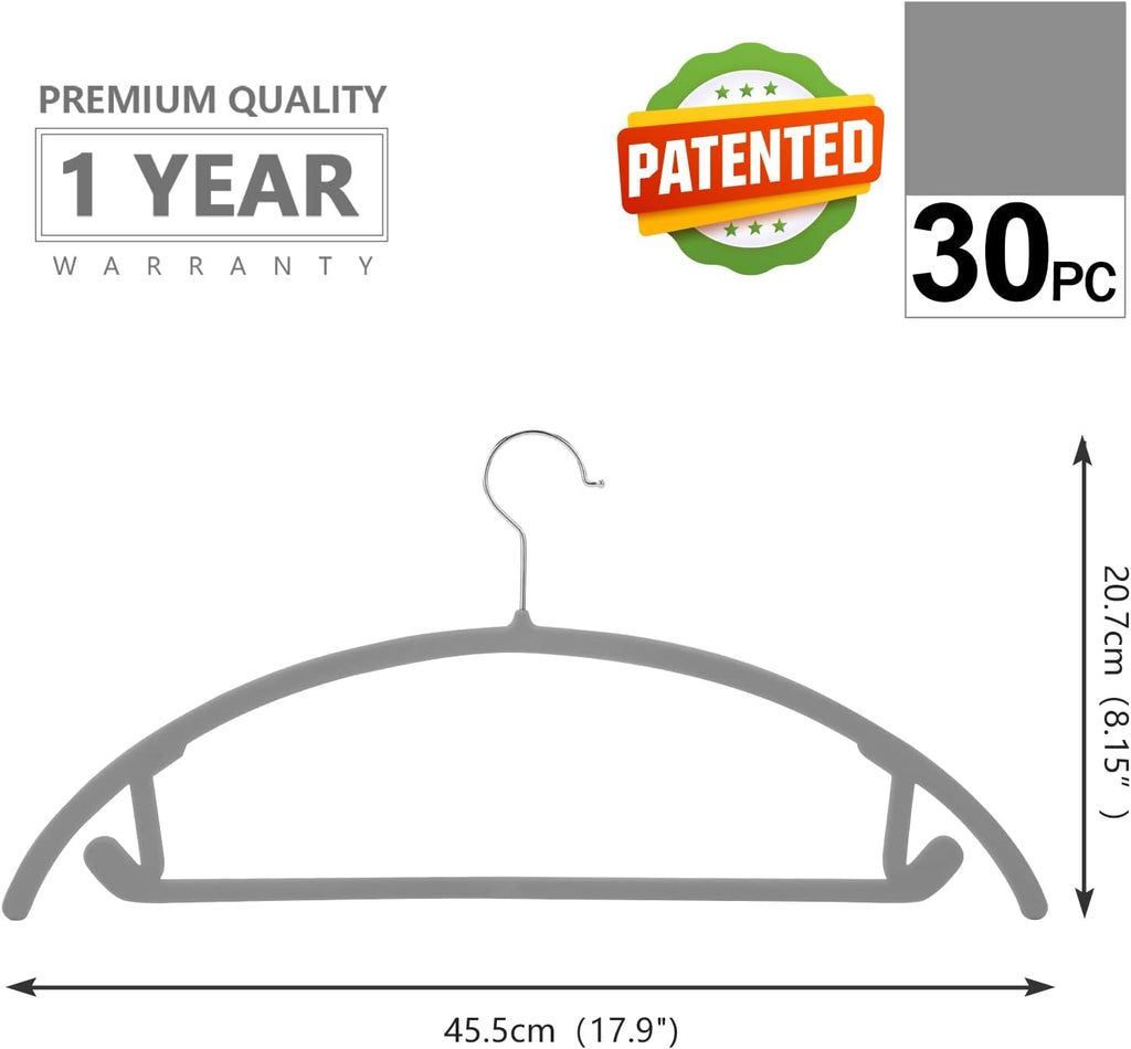 MIZGI Velvet Hangers 30 Pack, Patented Rounded Shoulder Sweater Hangers