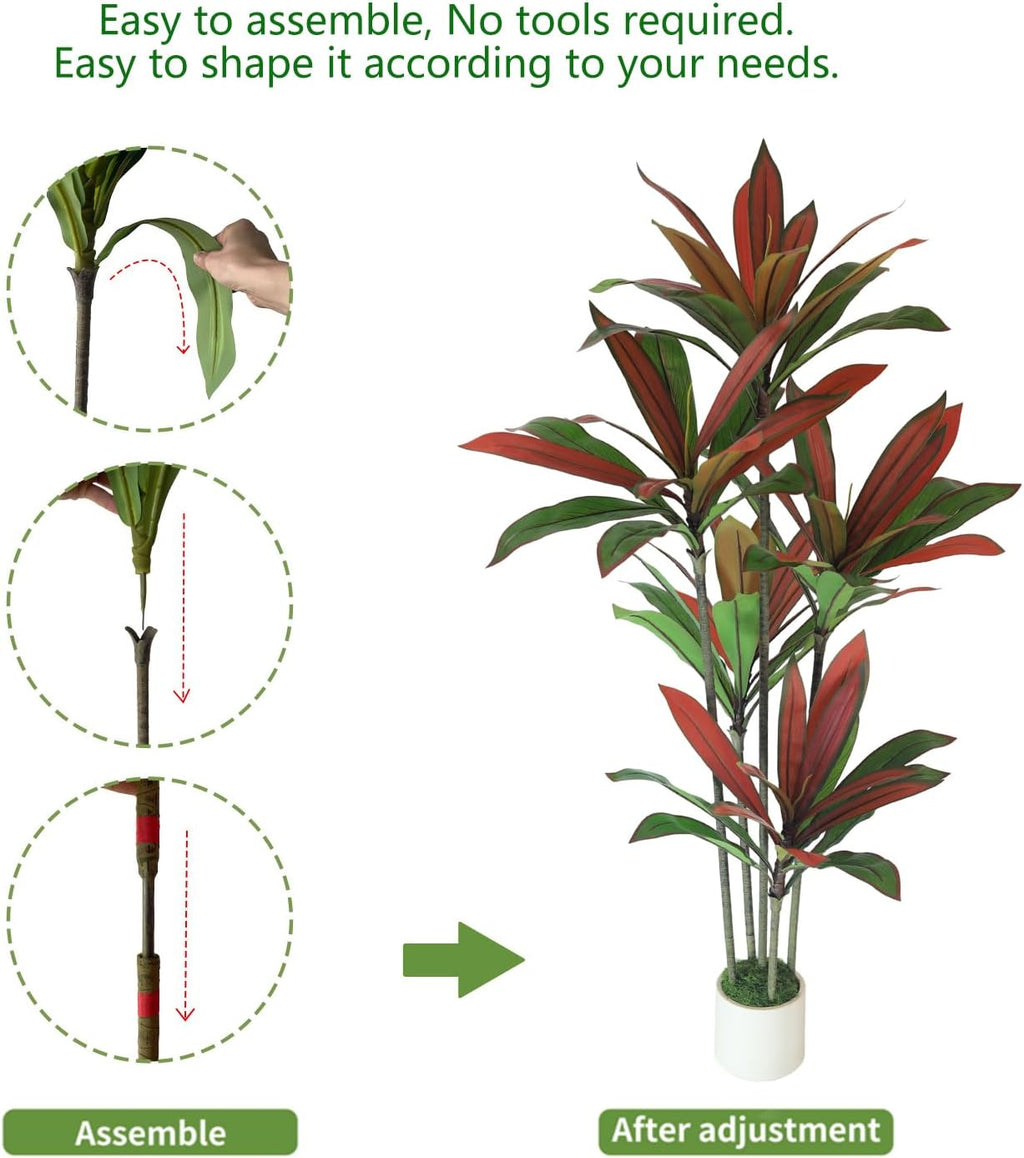 5FT Artificial Red Dracaena Tree: Faux Red Leaf Indoor Floor Plant