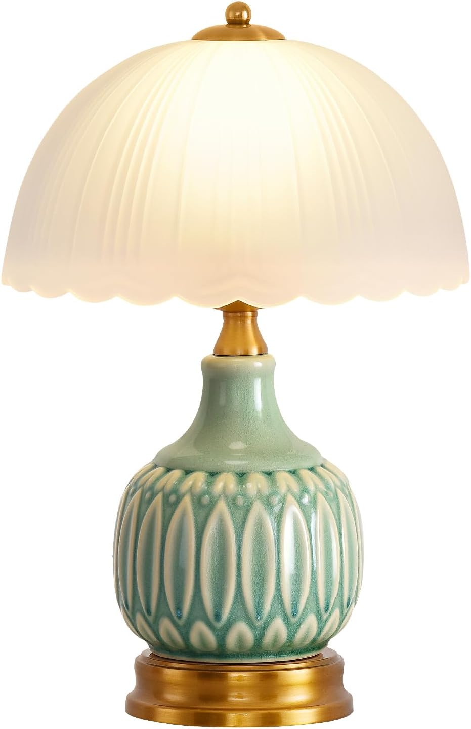 Table Lamps Ceramic Retro Lamp for Living Room,15." Modern Bedside Nightstand Traditional Lamps, Classic Chinoiserie Green Glass Lamp for Home (Retro)