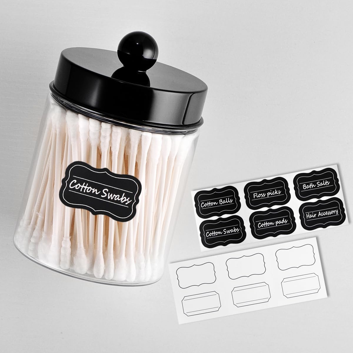 3PC Farmhouse Decor Qtip Holder Apothecary Jars, (Black, Plastic)