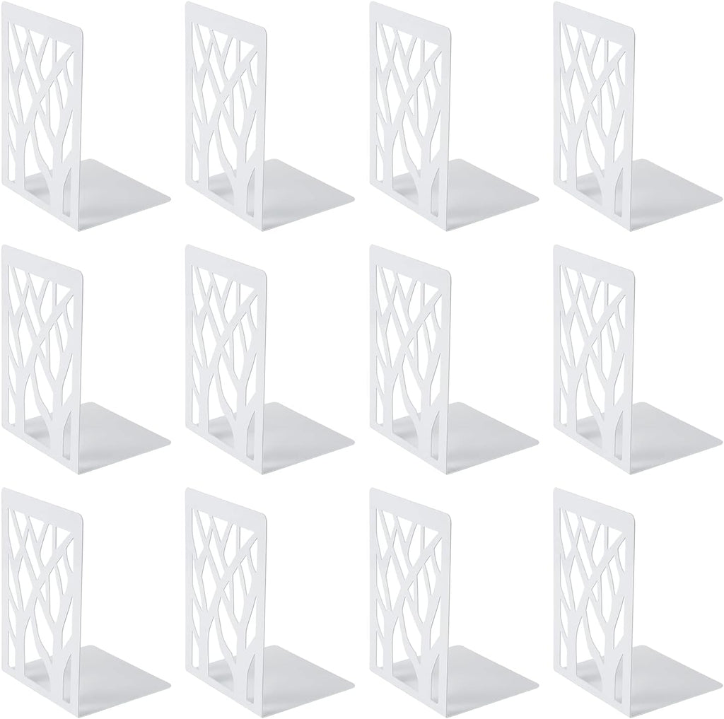 MSDADA Bookends, Book Ends for Shelves, Bookends for Office, Book Ends for Heavy Books, Book Shelf Holder Stand Home Decorative，Metal Bookend Supports, Book Stoppers, White(6 Pairs)