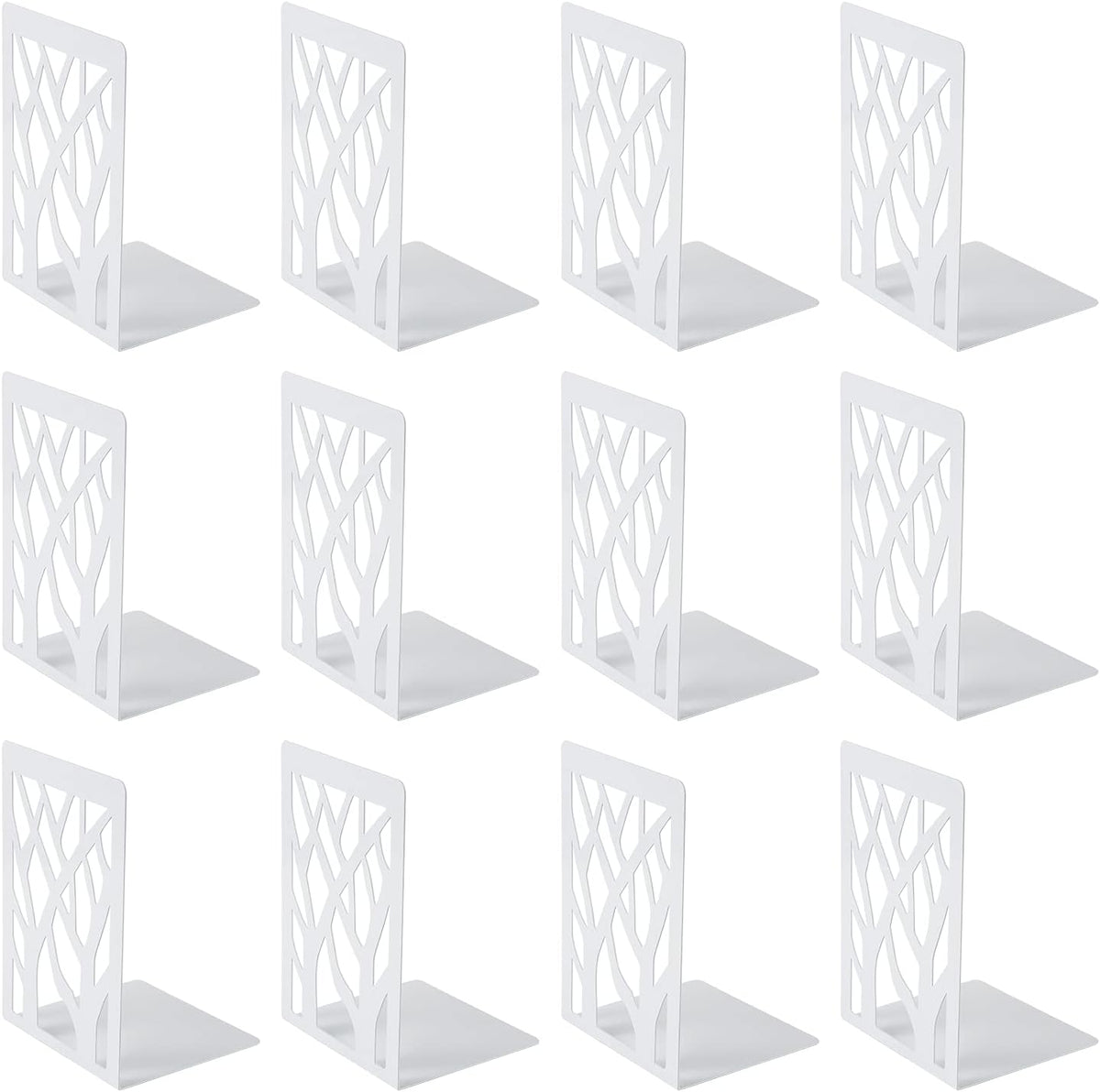 MSDADA Bookends, Book Ends for Shelves, Bookends for Office, Book Ends for Heavy Books, Book Shelf Holder Stand Home Decorative，Metal Bookend Supports, Book Stoppers, White(6 Pairs)