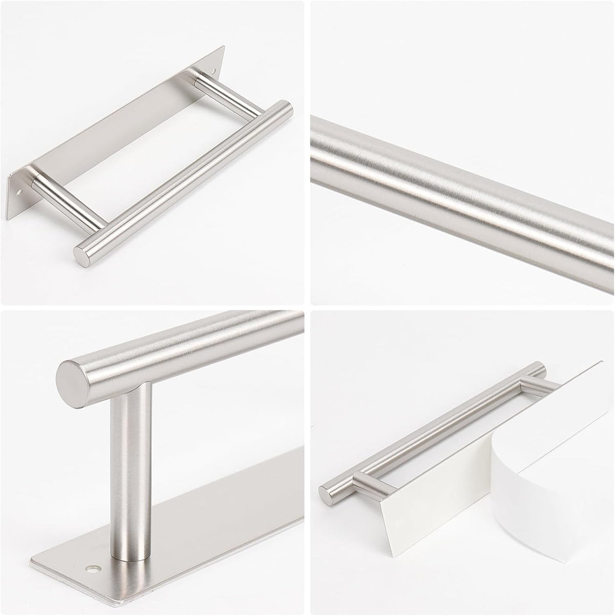 NearMoon Self Adhesive Hand Towel Holder/Towel Ring, Stainless Steel Hand Towel Bar Rustproof Stick on Wall-Towel Rack for Bathroom/Kitchen, Sticky and Wall Mounted (2, Brushed Nickel)
