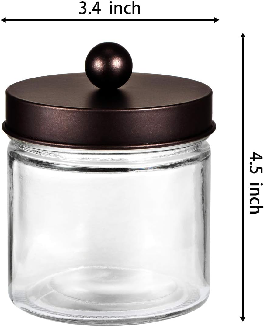 SheeChung Glass Mason Jar Qtip Holder, Bronze Stainless Steel Lids, 2 Pack