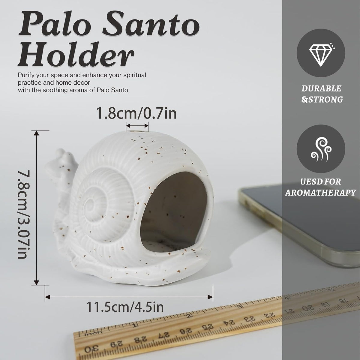 MOUGIGI White Ceramic Snail Palo Santo Holder & Modern Chiminea Incense