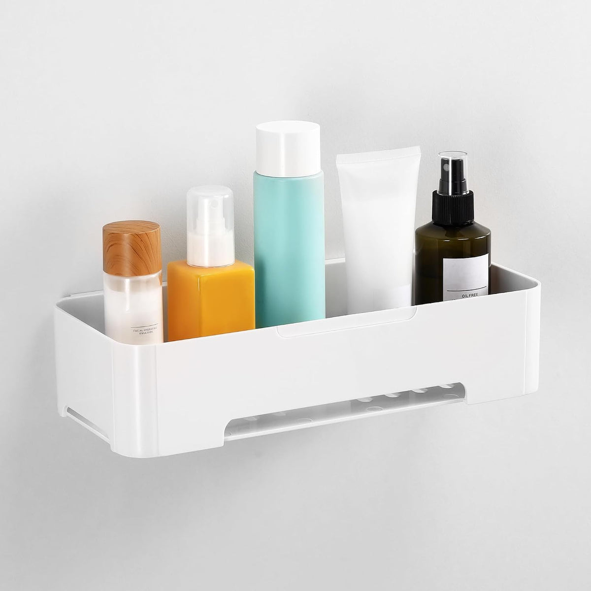 YOHOM Adhesive Shower Caddy Shelf for Bathroom Wall Plastic Shampoo Holder for Shower Storage Organizer Caddy Basket White