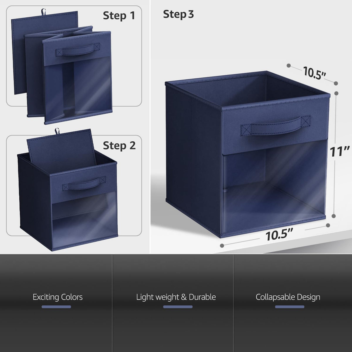 Sorbus Storage Cubes with Clear Window, 6 Pack (11 Inch, Navy Blue)