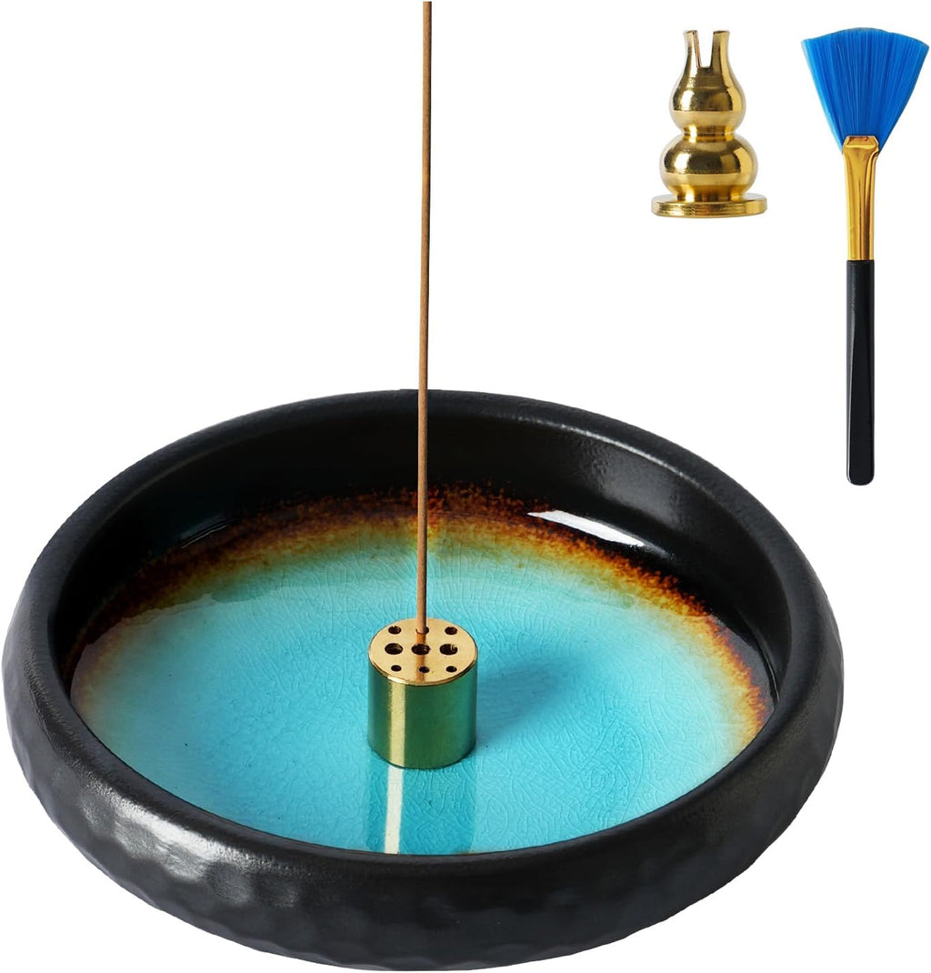 6 Inch Japanese Incense Holder Stick,Ceramic Handmade Crack Blue Glaze