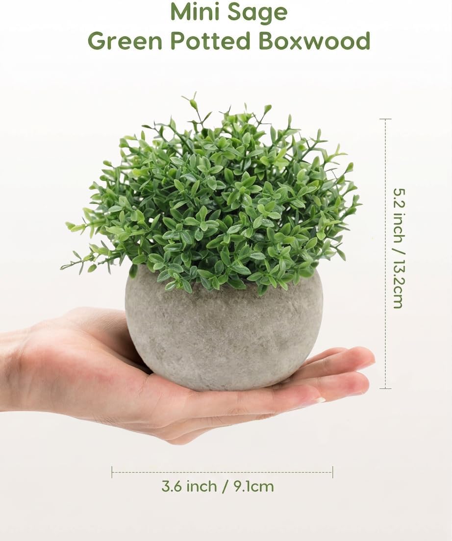 Velener Mini Sage Green Potted Boxwood Topiary Artificial Plants for Home Decor Indoor, Farmhouse House Plant Office Small Desk Shelf Apartment Coffee Bar Bathroom Decor Guest Room, Small Fake Plant