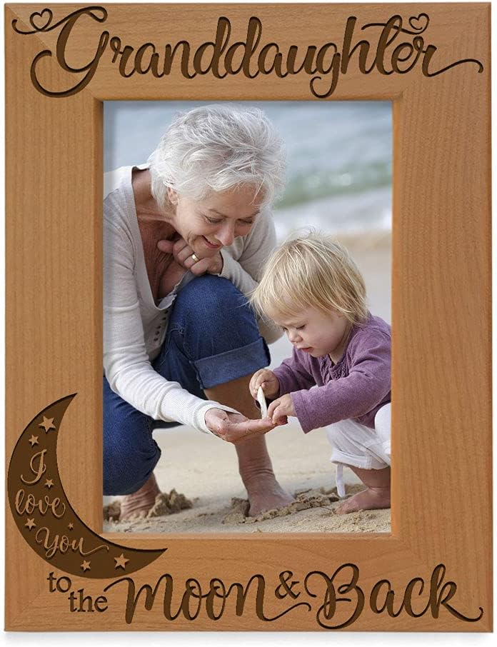 KATE POSH Granddaughter I Love You to the Moon and Back Engraved Wood Picture Frame, Grandma Grandpa Gifts, Christmas, Birthday, Mother's Day, Father's Day (4x6 Vertical)