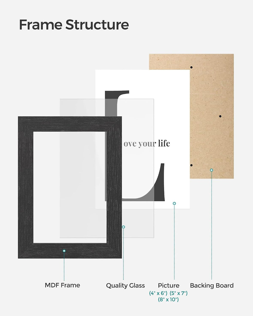 SONGMICS Collage Picture Frames, Set of 10, Glass, Paper