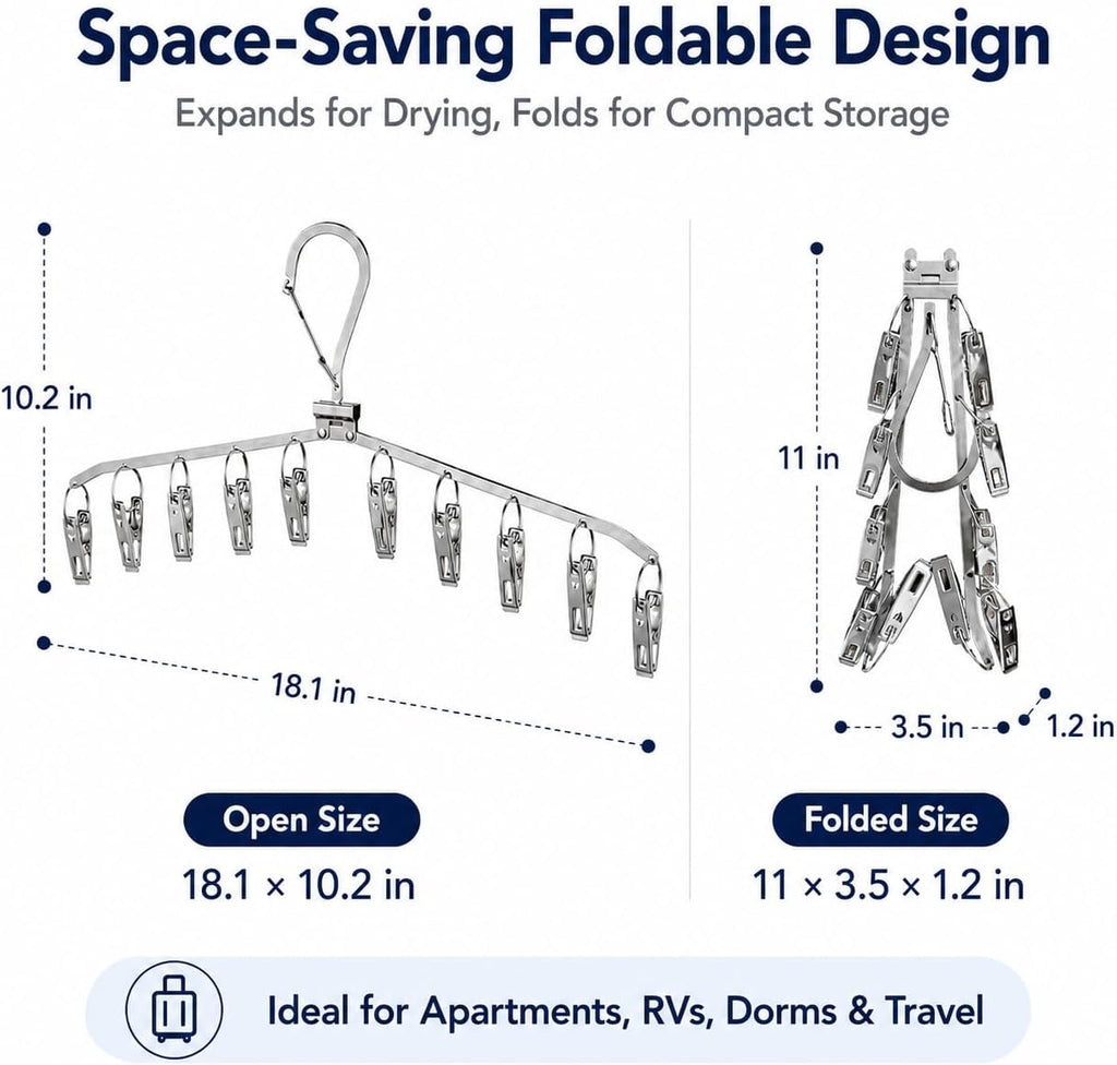 Foldable Clothes Drying Rack with 10 Clips, Stainless Steel, 4 Pack