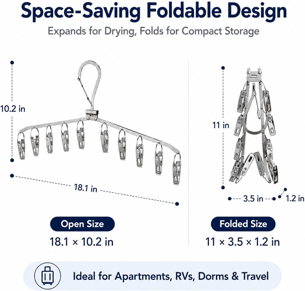 Foldable Clothes Drying Rack with 10 Clips, Stainless Steel, 4 Pack