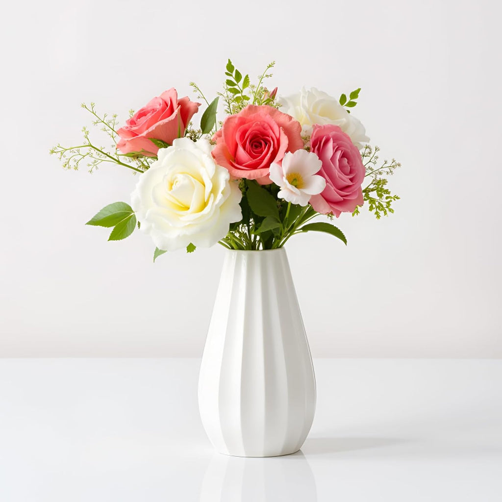 White Elegant Ceramic Vase 7.1 inch for Wedding Valentine for Women