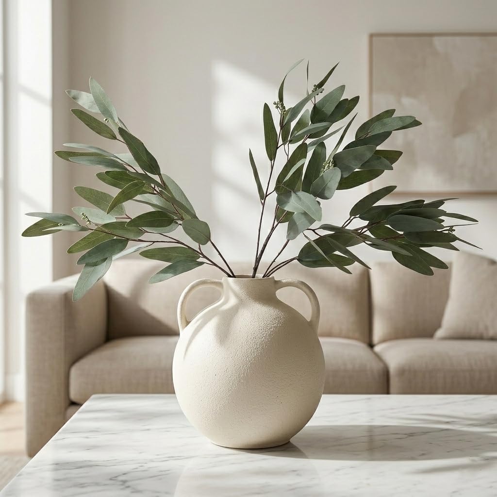 ANNIE&PANDA 3 Pack Faux Artificial Eucalyptus Stems with Faux Seeds 31'' Tall Fake Plants Leaves Olive Tree Branches Faux Greenery Stems for Bridal Wedding Bouquet Vase Table Centerpiece Decor