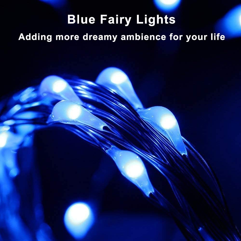 Blingstar USB Powered Fairy Lights, 2 Pack 33Ft 100 LED, Flexible Silver Wire, Mini String Lights for Indoor Christmas Tree/Halloween/Bedroom/Dorm/Party Decoration, Blue