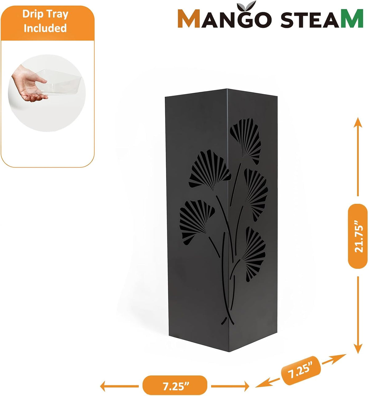 Mango Steam Black Tall 21.75" Japanese Ginkgo Leaf Umbrella/Cane/Walking Stick Holder, Stand, Rack Organizer