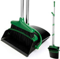 Broom and Dustpan Set with Long Handle, Light Weight Stainless Steel Poles Stand Upright Dustpans with Broom Combo for Home Kitchen Office Pet Dog Hair, 1-Pack(Black Green)