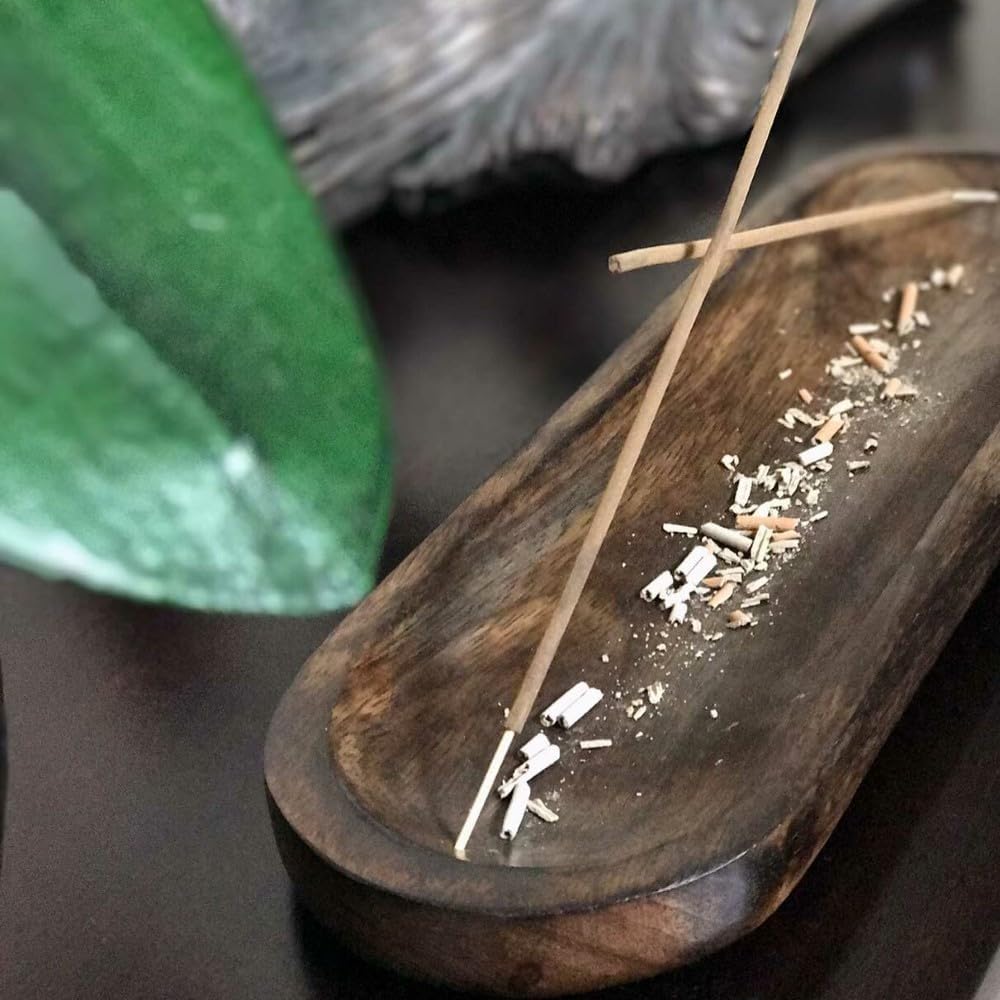 Wood Double Incense Sticks Holder Burner - Large Ash Catcher Handmade Home Decor