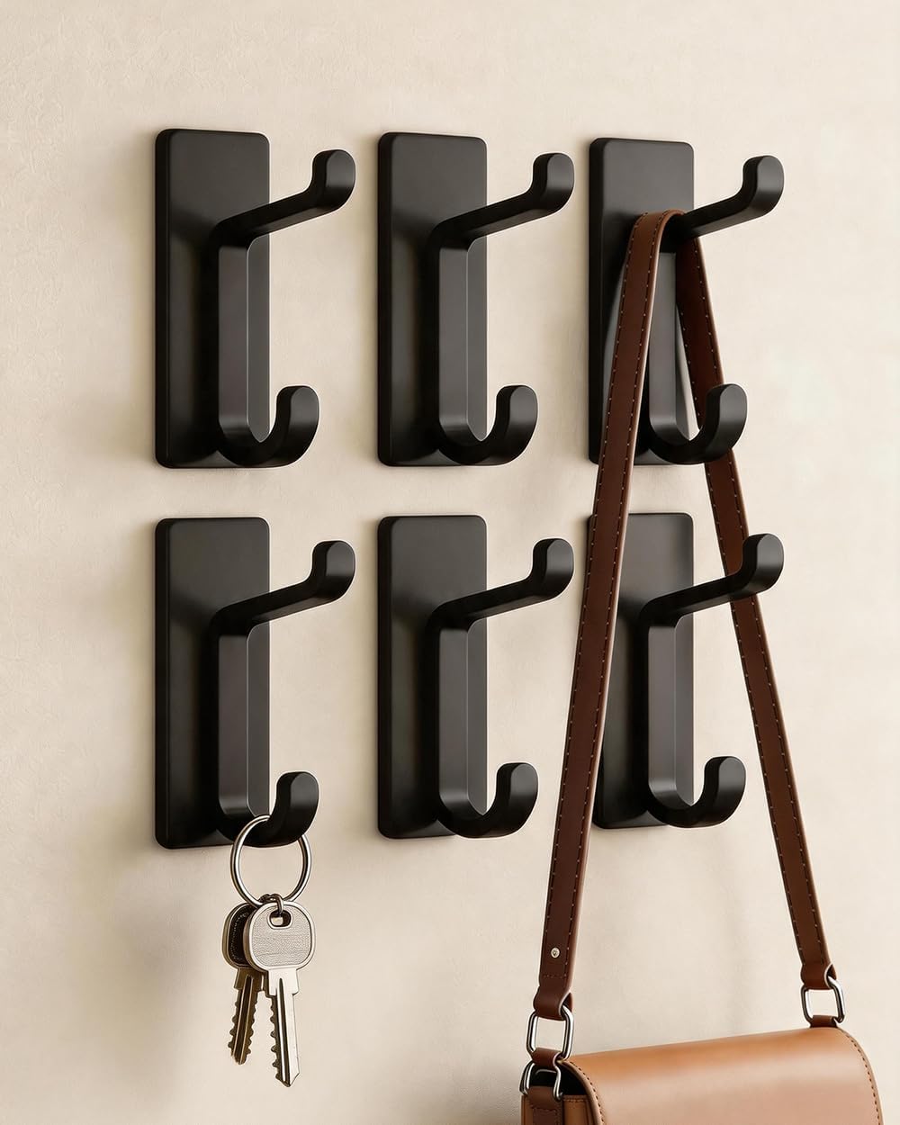 Self Adehesive Coat Hooks Heavy Duty Hooks Wall Mount Stainless Black 6Pcs