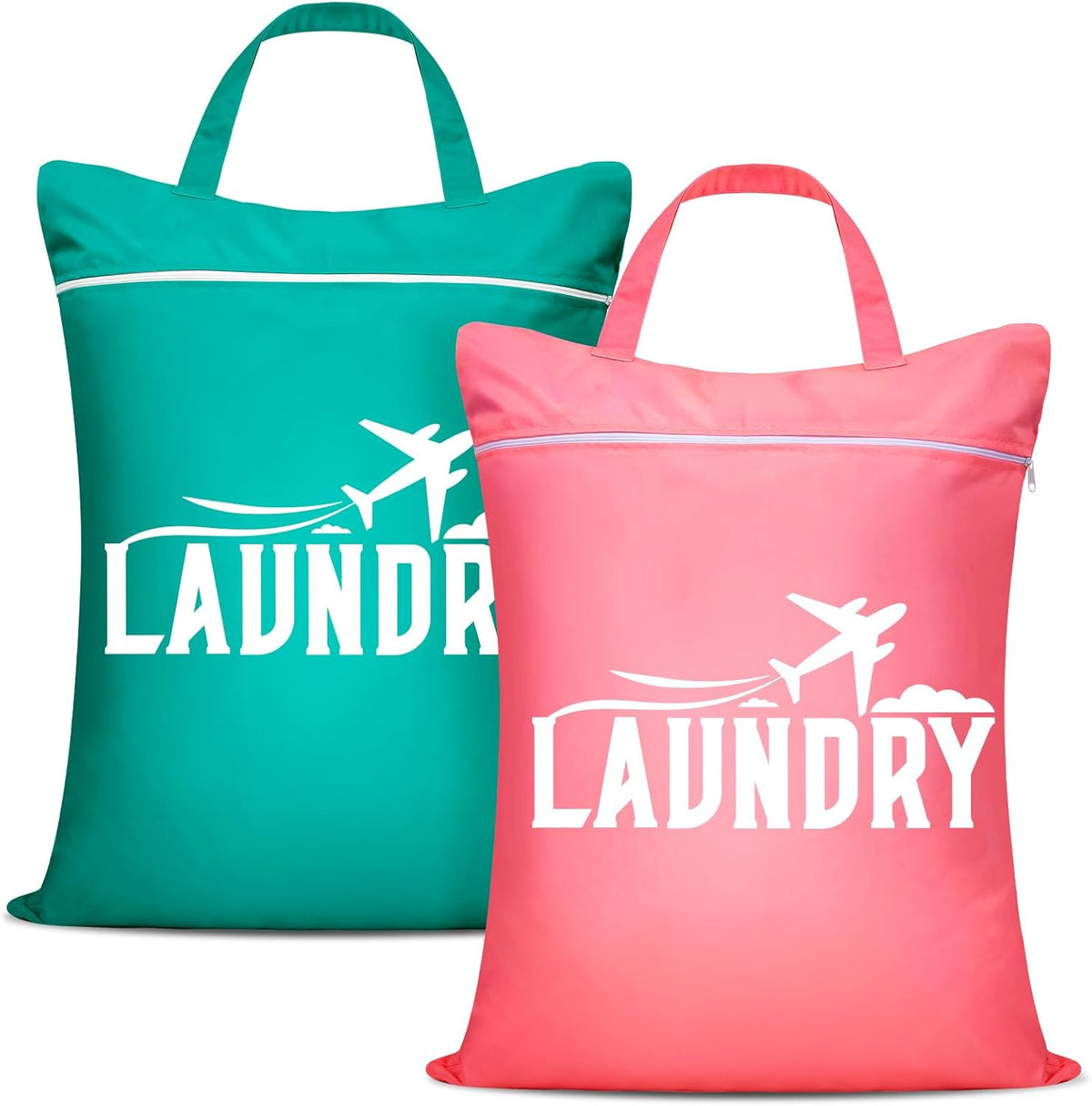 Fiodrimy 2 Pcs Large Travel Laundry Bags - Washable Waterproof Wet Dry Bags for Dirty Clothes, Swimsuits, Workout & Gym Clothes - Pink & Blue