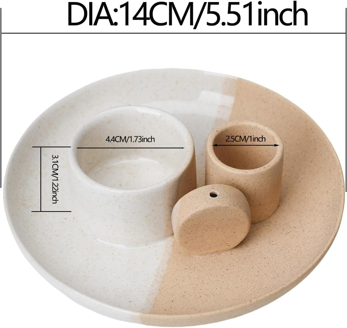 4 in 1 Incense Holder, Ceramic Incense Stick and Palo Santo Holder,Sage Holder for Burning- 4.25" Ceramic Ash Catcher Tray for Meditation and Yoga Room (White Sand)
