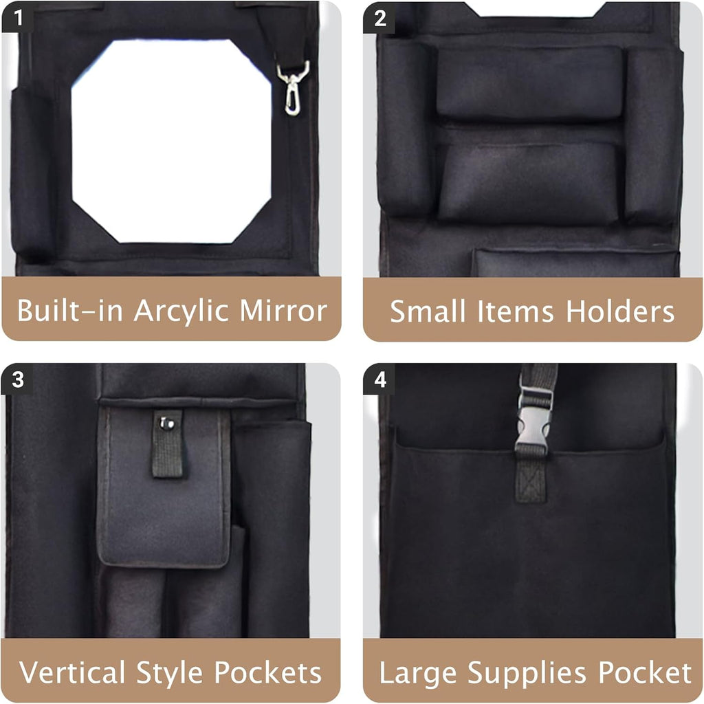 Police Style Magnetic Hanging Locker & Closet Door Organizer, Multiple Size Pockets - 51.2 x 11 Inches, with 4 Corner Magnets for Police, Security, Law Enforcement Lockers (Black)