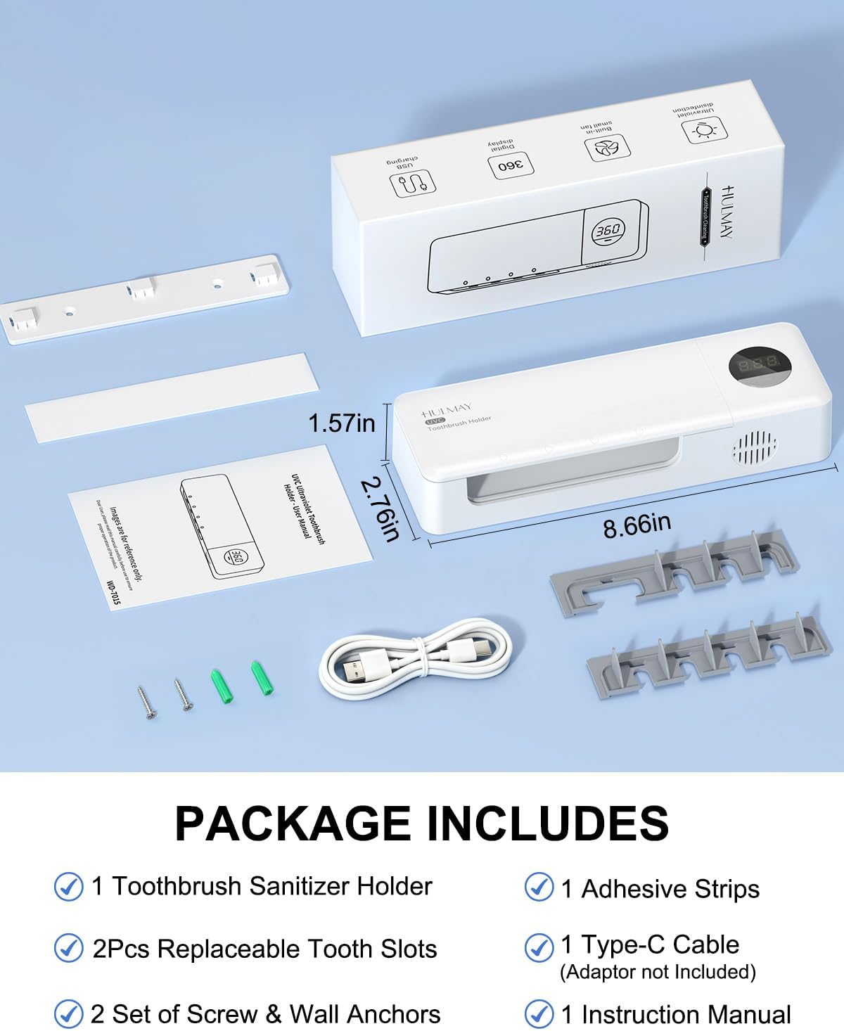 UV Toothbrush Sanitizer with Holder 4 Slots, Toothbrush & Razor