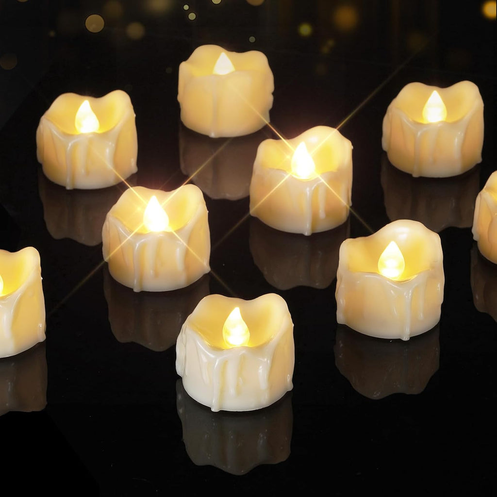 Homemory 12Pack Dripping Flameless LED Tea Lights,1.58"x 1.2",White Body