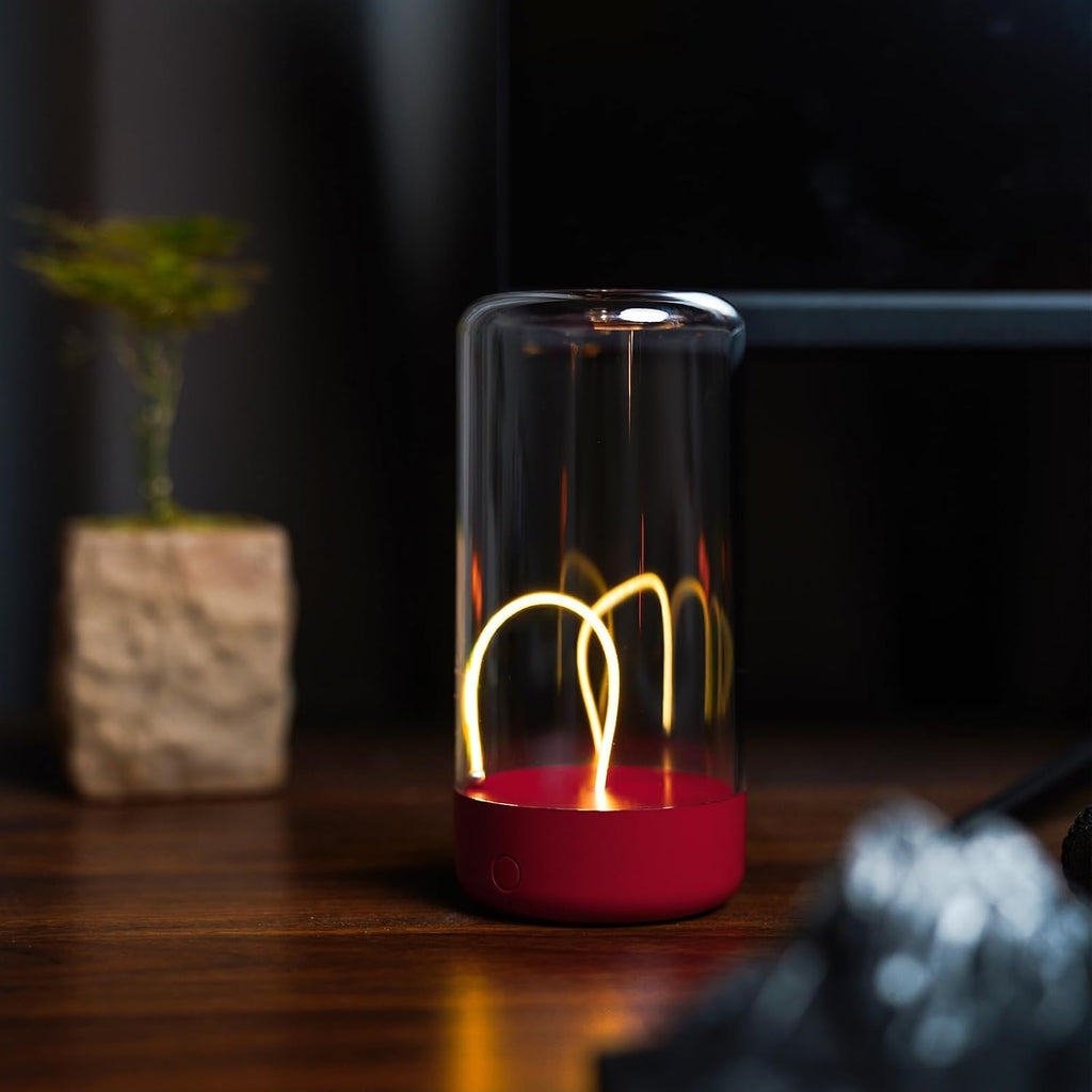 AUGE LIGHT Mini Minimalist Cordless Table Lamp, Rechargeable Ambient Light, Red