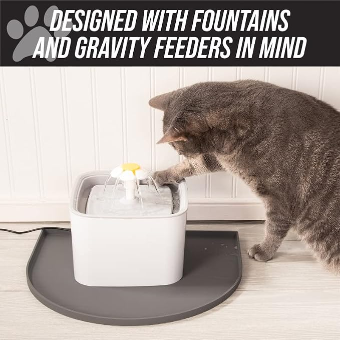 Leash Boss Fountain Mat, Silicone Water Mat Designed for Pet Fountains, Dog Gravity Water Bowls, Mats for Automatic Dispensing Cat Feeders up to 8" Diameter (Small - 14 x 12 Inches, Black)