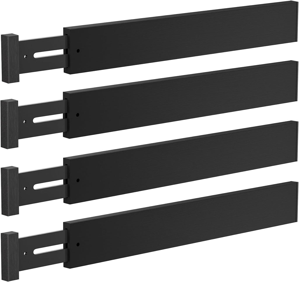 4 Pack Bamboo Drawer Dividers 17-22" Adjustable Kitchen Organizer, Black